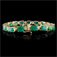 14K Gold Bracelet w/ 30ct Emerald & 1.5ct Diamond