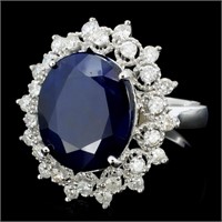 7.00ct Sapphire & 1.00ctw Diamond Ring in 14K Gold