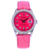 36MM Hot Pink Diamond Rolex DateJust Watch