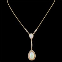 7.55ct Opal & 0.66ctw Diam Necklace in 14K Gold