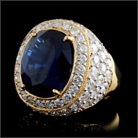 7.60ct Sapphire & 3.08ct Diamond Ring in 18K Gold