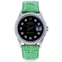 Black Green 36MM Rolex DateJust with Diamonds