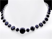 170ct Sapphire & 2ct Diamond Necklace in 14k Gold
