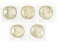 Coin (5) 1921-P Morgan Silver Dollars-Ch Unc