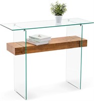 $189  Ivinta Narrow Glass Console Table  Oak 39.4