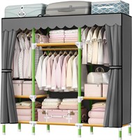 57 Portable Closet  3 Shelves/Rods  Grey