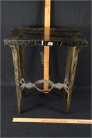 VINTAGE STONE TOP SIDE TABLE WITH BRASS LEGS