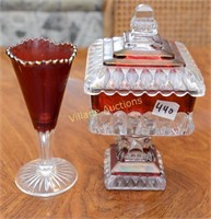 CRANBERRY FLASHED CANDY DISH, GOBLET