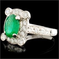 18K Gold Ring: 1.58ct Emerald & 0.83ctw Diam