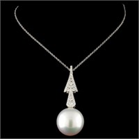 18K Gold Pendant with 15mm Pearl & 0.39ctw Diam