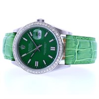 36MM Green Lizard Diamond Rolex DateJust Watch