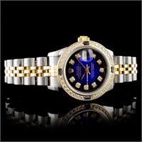 18K & SS Rolex DateJust Diamond 1ct Blue Vignet