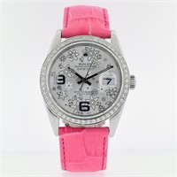 36MM Pink Floral Diamond Rolex DateJust Watch