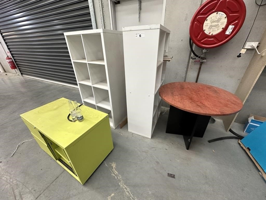2 Storage Cabinets, 1.2m Circular Table, Cabinet