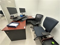L Shaped Desk, Timber Pedestal & 2 Chairs