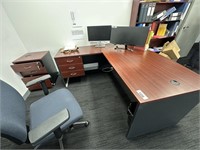 L Shaped Desk, Chairs, Pedestal, Book Shelf