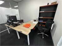 L Shaped Office Desk, Pedestal, Chair, Book Shelf