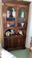 Wooden corner cupboard. 3 Shelf display on top