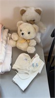 Two plush bears and infant sweater set