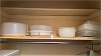 Shelf lot of Tupperware containers