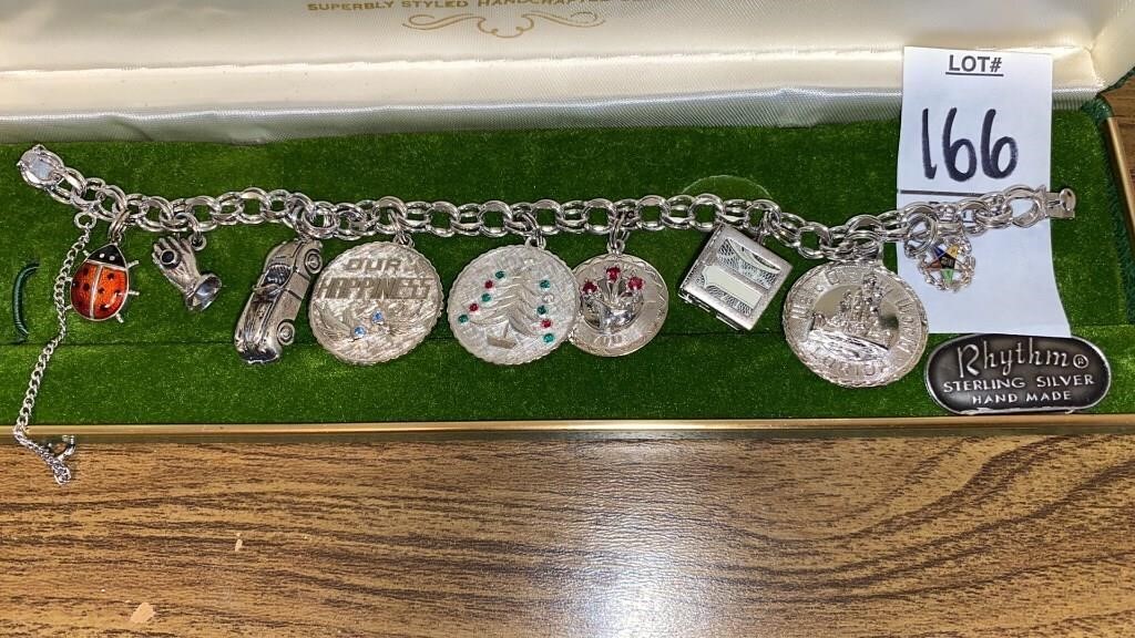 Sterling silver charm bracelet with charms