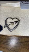 Sterling silver heart pin with cultured pearl