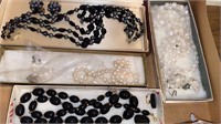 Bead necklaces, clip earrings and Pearl necklace