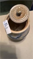 Ceramic rustic blue ribbed vase with lid