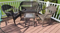 5 piece metal frame woven patio set, 2 chairs,  2
