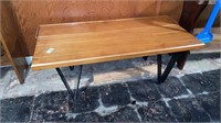 Wooden bench, metal legs, 43 wide x 19 1/2 x 15
