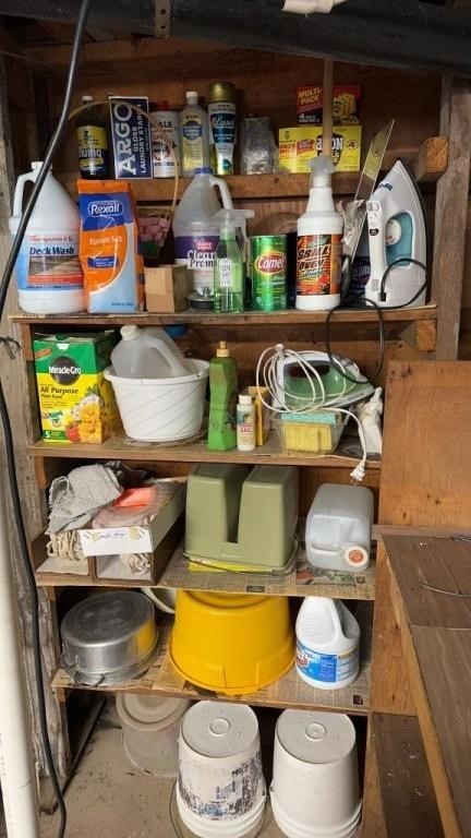 Whole shelf of miscellaneous cleaning/household