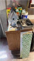 Homemade wooden stand along with miscellaneous