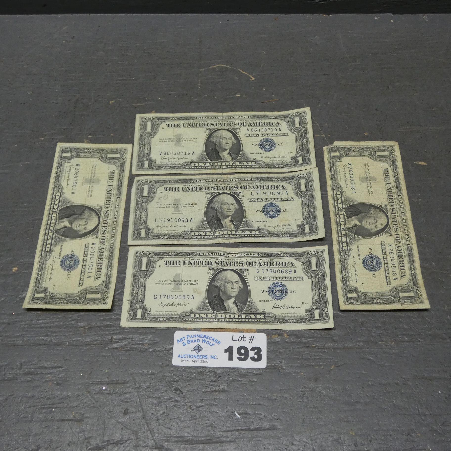 (5) $1 Silver Cerificate Bills