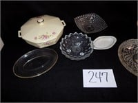 ASSORTMENT OF DISHES & GLASSWARE