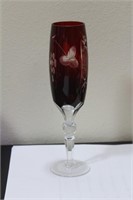 An Etched Ruby Red Cut Glass Goblet