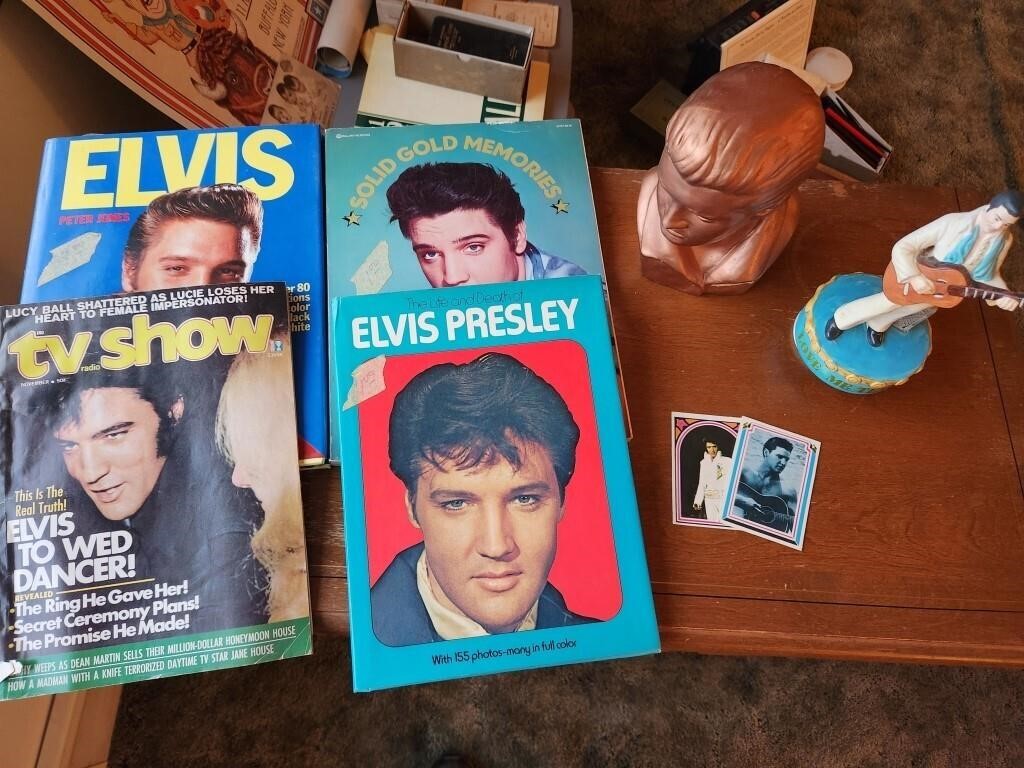 Vintage Elvis Presley Books, Cards & Music Statue