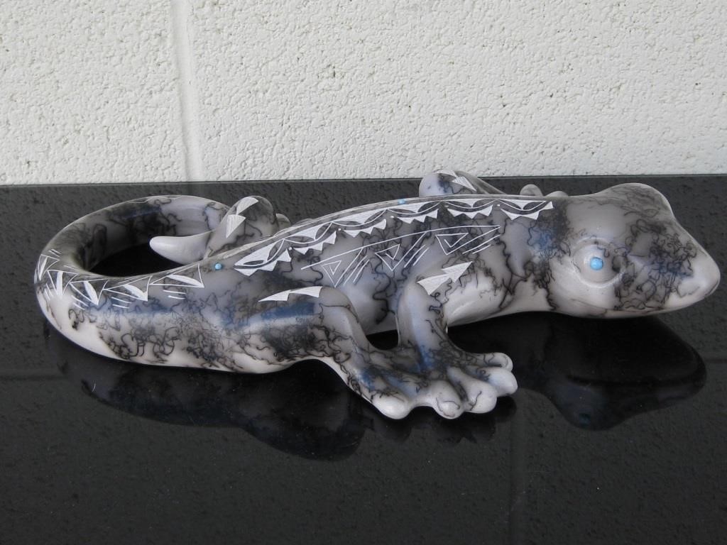 14" Long Horsehair Lizard/ Gecko Pottery Sculpture