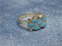 N/A Sterling Silver Tested Inlay Turquoise Ring