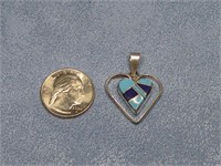 Sterling Tested Inlay Turquoise Heart Pendant