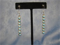 N/A Sterling Silver Tested Turq. Dangle Earrings
