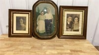 Three vintage photos in frames, one curved glasd
