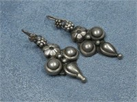 Sterling Silver Flower Dangle Earrings Hallmarked