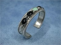 F. Arviso Sterling Silver Onyx /Turquoise Bracelet