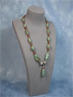 Sterling Silver Tested Necklace W/Coral & Turq.