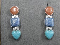 Vtg. N/A S.S Turq. Lapis Lazuli Coral Earrings