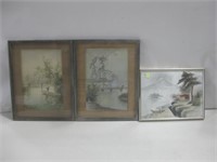 Three Framed Asian Art Decor See Info