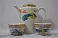 Antique Chinese Teapot and Two Cups