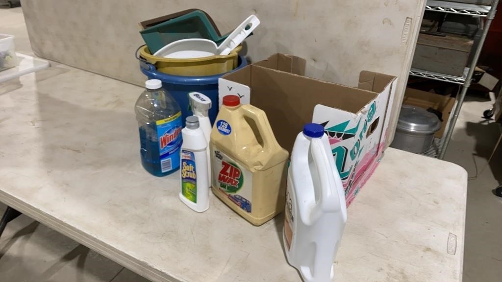 Cleaning supplies, partially full
