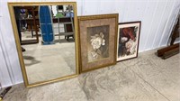 2 framed prints and mirror