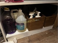 2 Wood Bins & Asst Cleaning Products